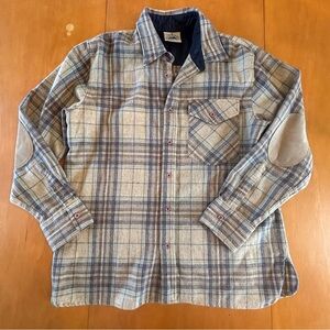 Saturdays XL Vintage Wool Blend Elbow Leather Plaid Shirt Shacket